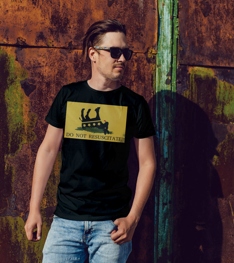 Do Not Resuscitate Black Donkey Flag With Stars And Yellow Background T-Shirt