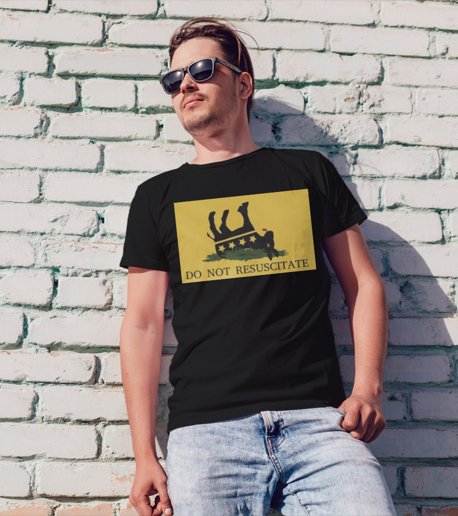 Do Not Resuscitate Black Donkey Flag With Stars And Yellow Background T-Shirt