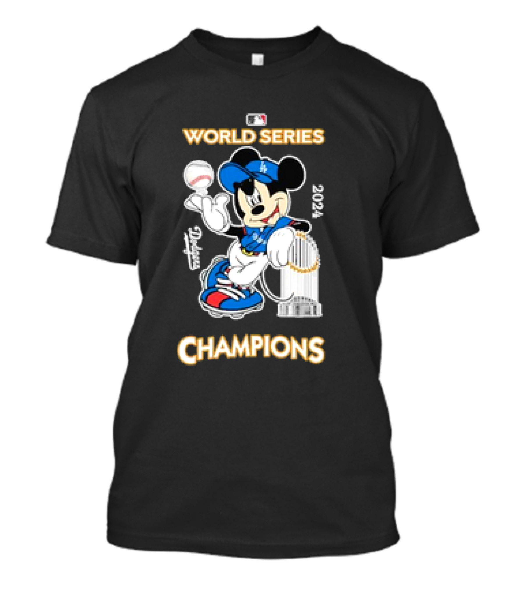 Mickey Mouse Los Angeles Dodgers 2024 World Series Champions Baseball Trophy T-Shirt
