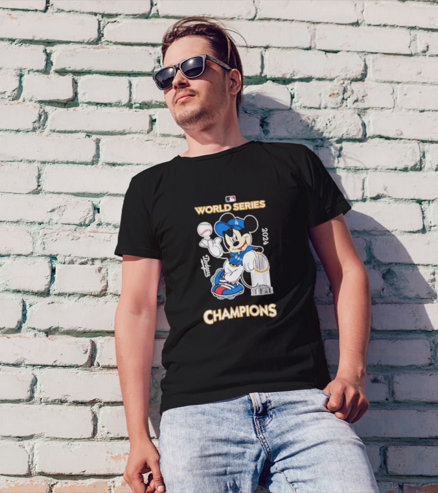 Mickey Mouse Los Angeles Dodgers 2024 World Series Champions Baseball Trophy T-Shirt