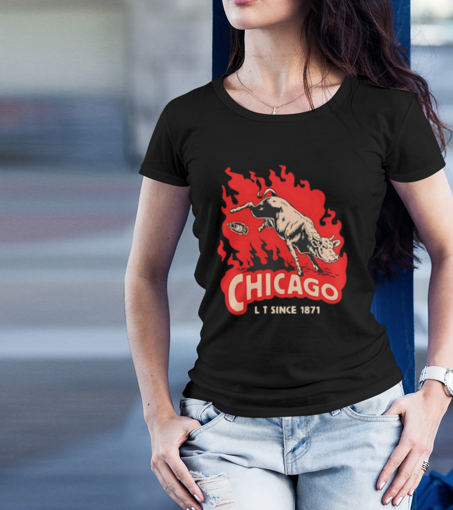 Chicago Lit Since 1871 Kicking Cow Flame T-Shirt