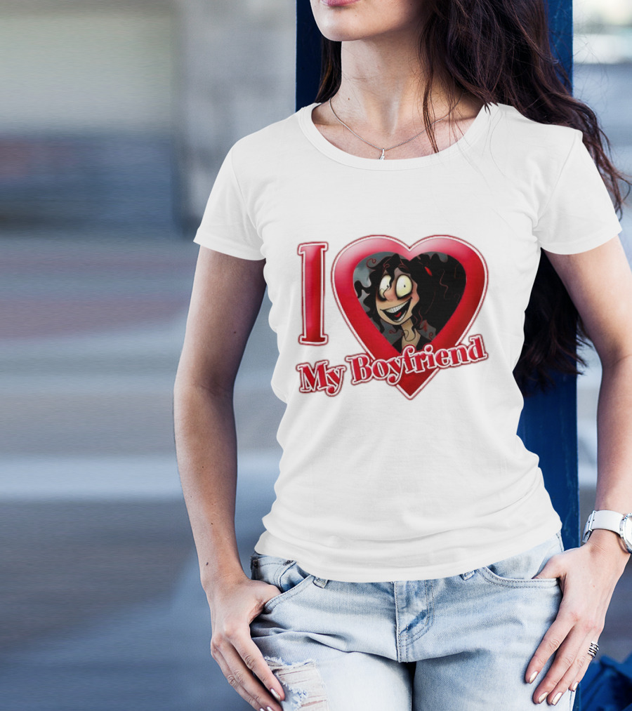 I Love My Boyfriend Heart Cartoon Face T-Shirt