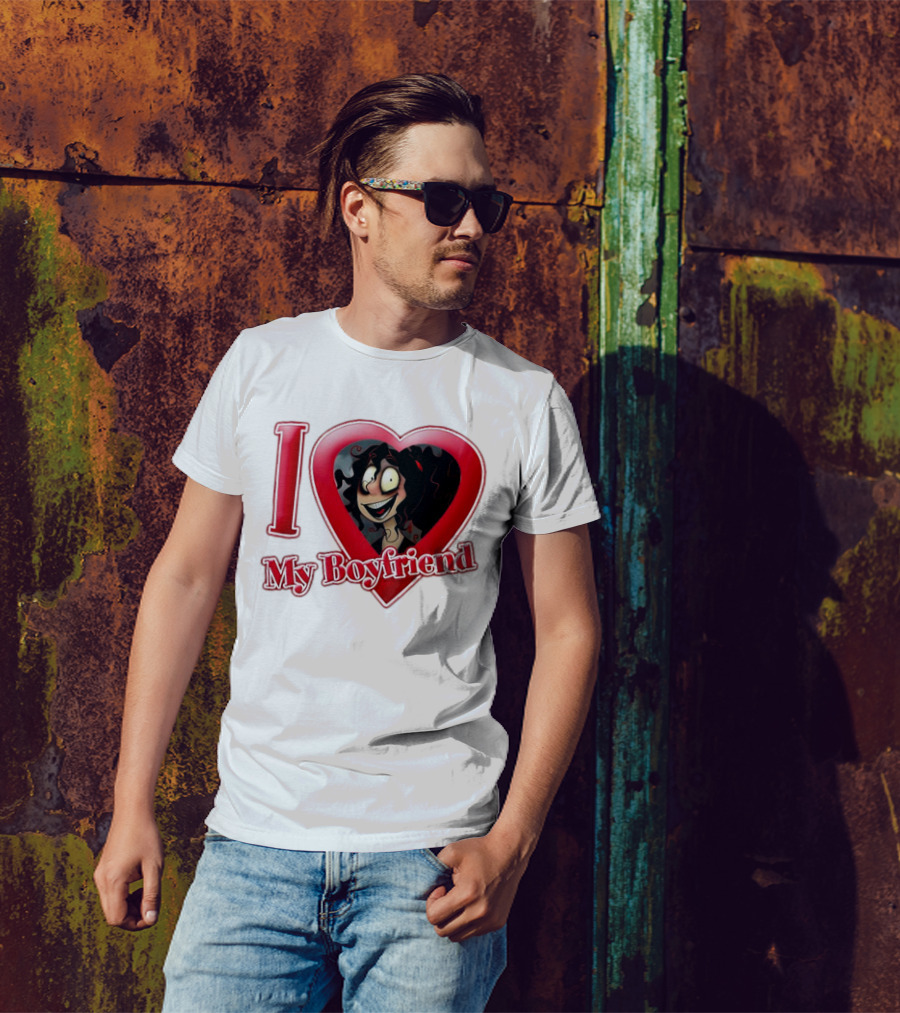I Love My Boyfriend Heart Cartoon Face T-Shirt