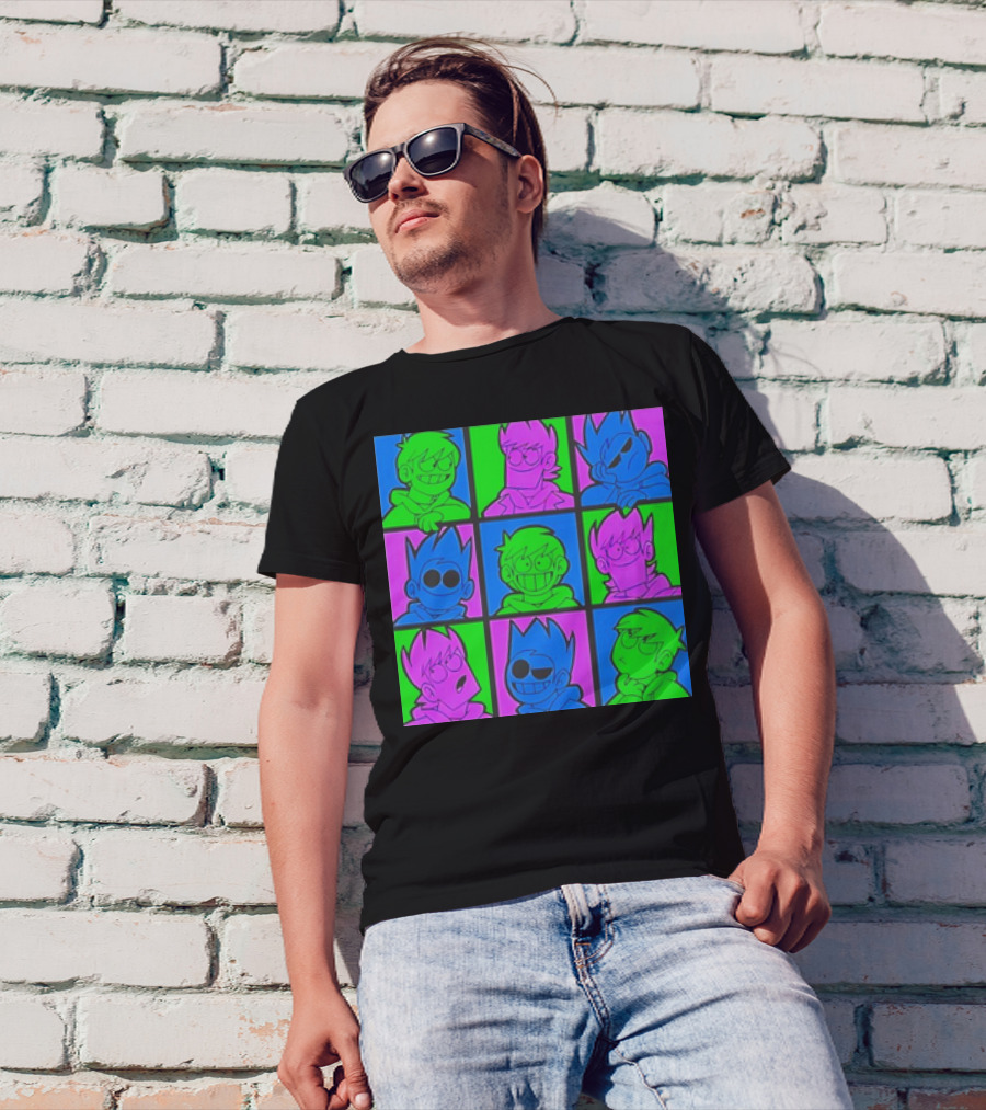 Eddsworld Sharkrobot Colorful Cartoon Characters 9-Panel Grid Pop T-Shirt