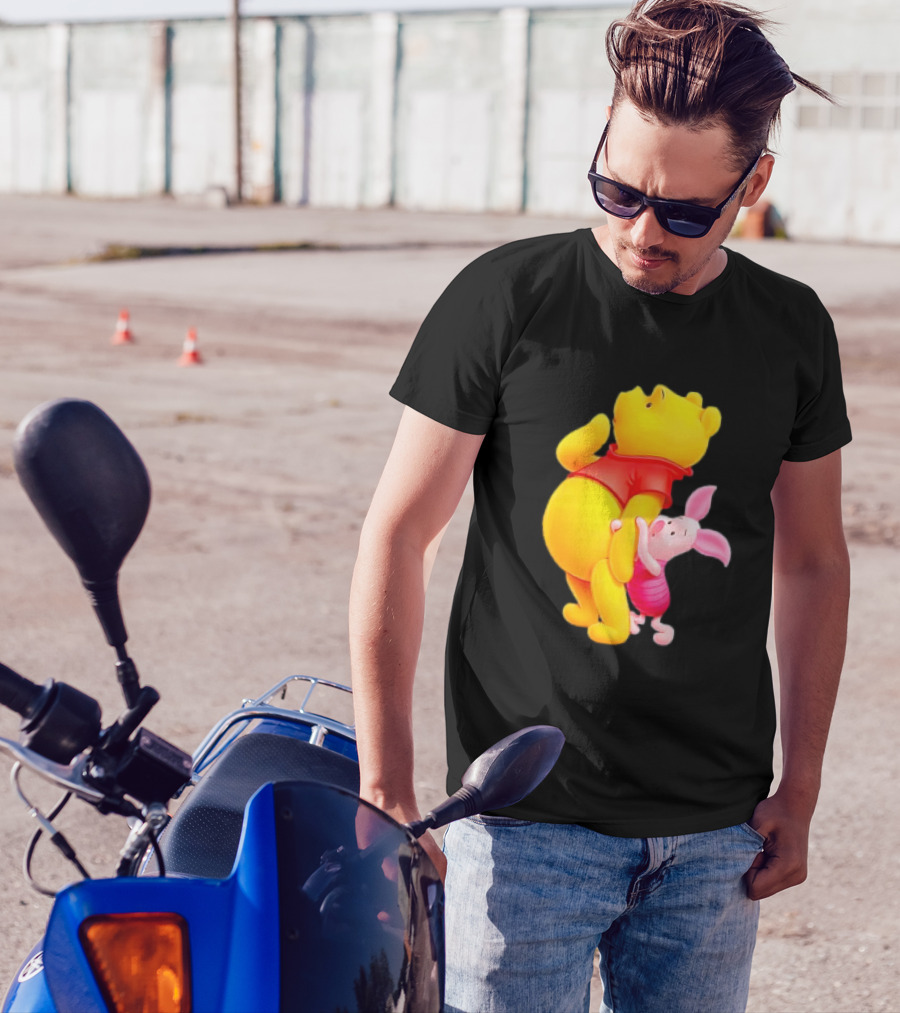 Winnie The Pooh And Piglet Best Friends Forever Hugging Playful Moment T-Shirt