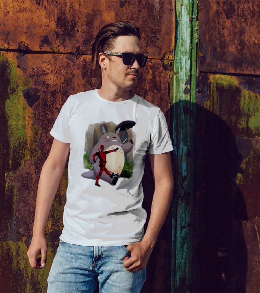 My Neighbor Totoro With Deadpool Funny Cartoon Mashup T-Shirt