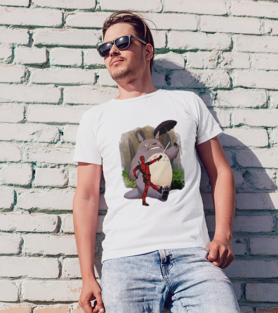 My Neighbor Totoro With Deadpool Funny Cartoon Mashup T-Shirt