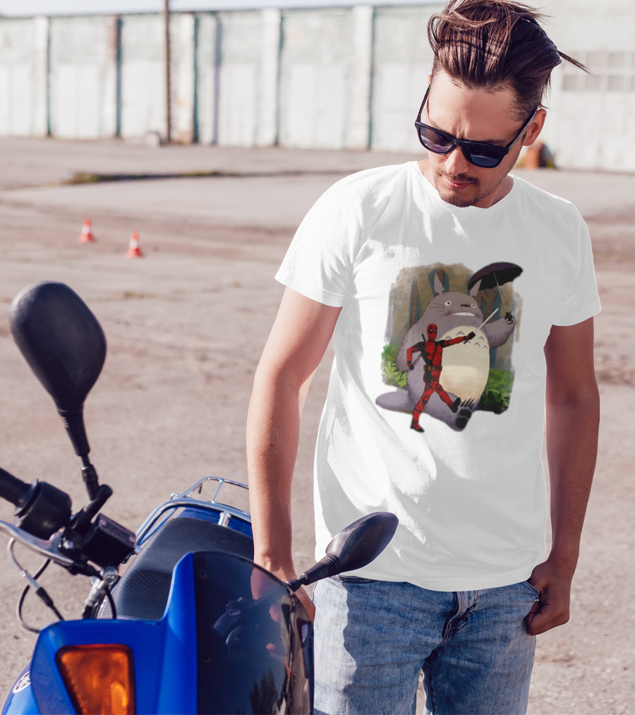 My Neighbor Totoro With Deadpool Funny Cartoon Mashup T-Shirt