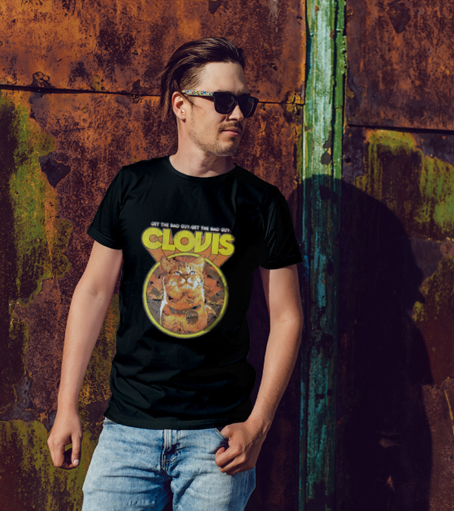 Clovis Get The Bad Guy Retro Attack Cat T-Shirt