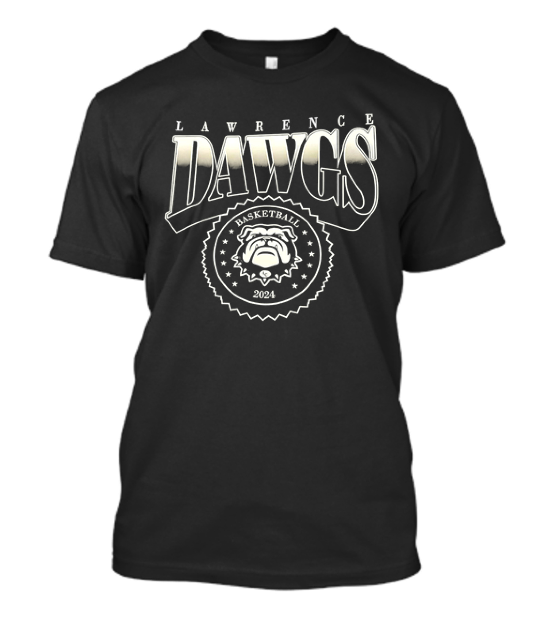 Lawrence Dawgs Basketball 2024 Bulldog Emblem Stars T-Shirt