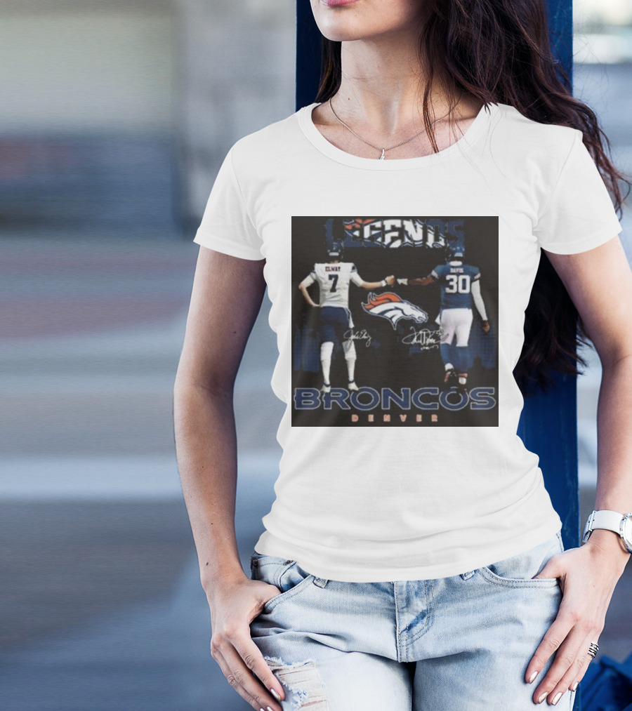 Legends Denver Broncos John Elway Terrell Davis Signatures 7 30 T-Shirt