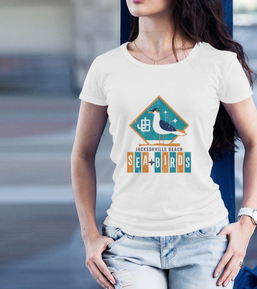 Hometown Collection Jacksonville Beach Sea Birds Logo With Geometric Diamond And Stylized Seagull T-Shirt