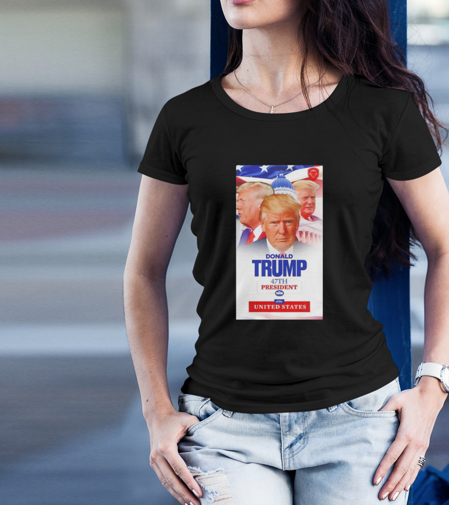 Donald Trump 47th President United States Capitol American Flag Background T-Shirt
