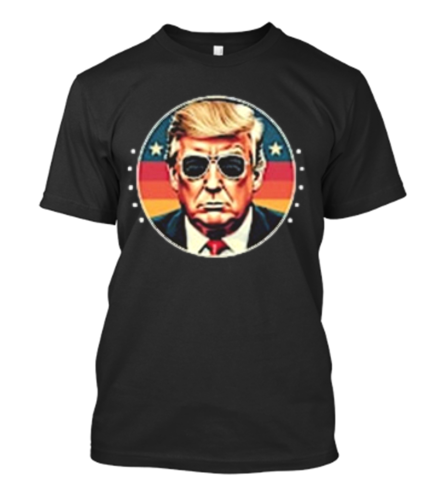 Donald Trump Elected President 2024 Retro Style With Sunglasses And Patriotic Stars And Stripes Background T-Shirt