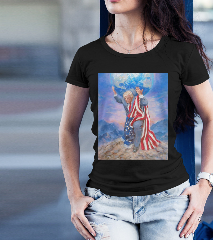 Trump Leads The Way Holding Earth Draped In American Flag T-Shirt