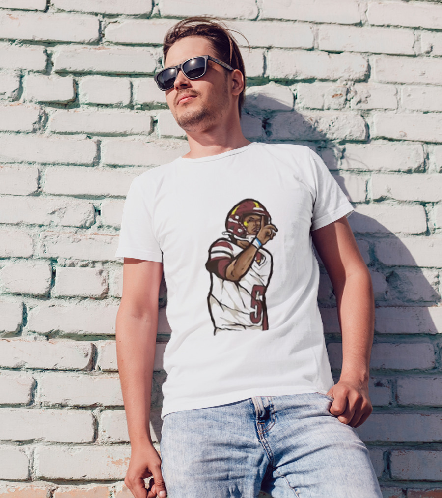 Jayden Daniels Shhh Gesture Cartoon Football Player Number 5 T-Shirt