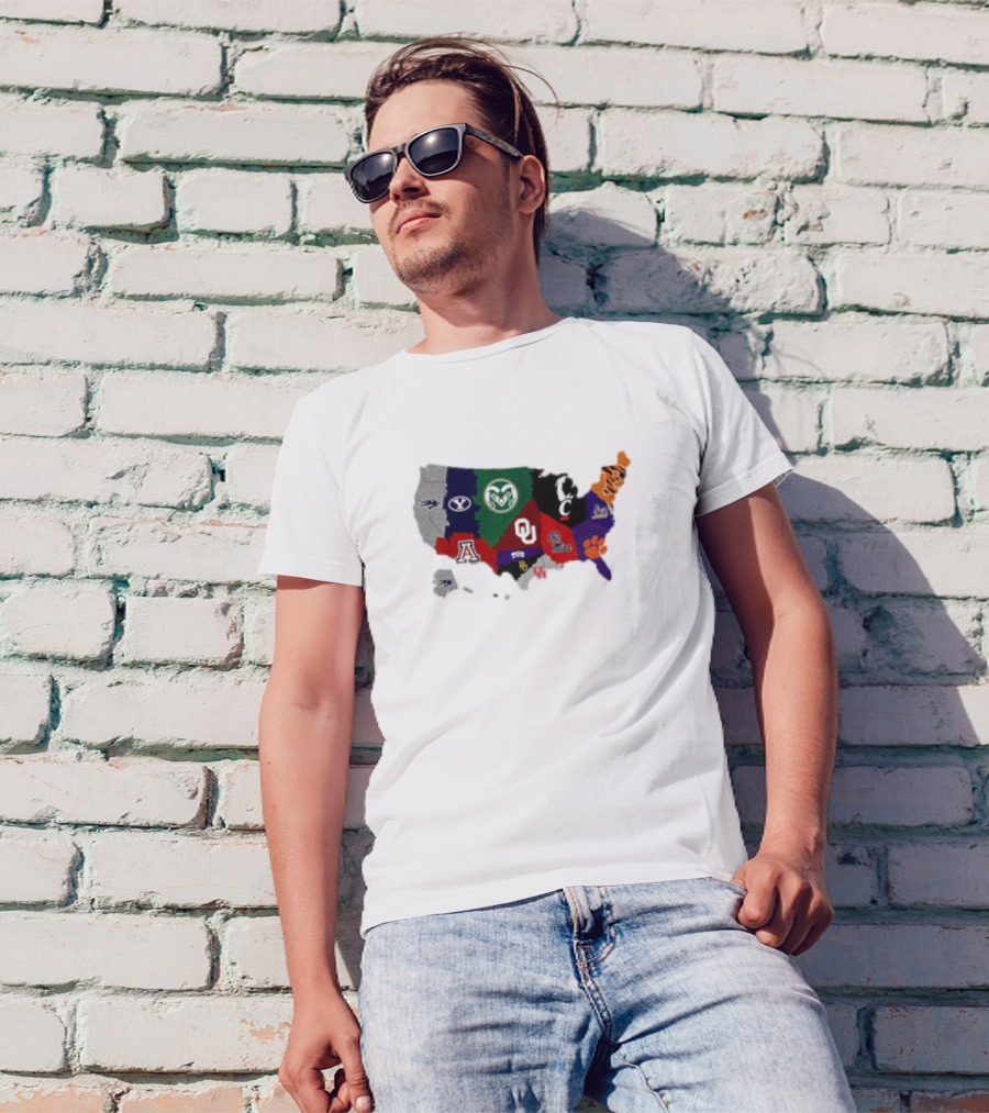 Map Of College Football Teams Featuring Big 12 Undefeated 13 T-Shirt