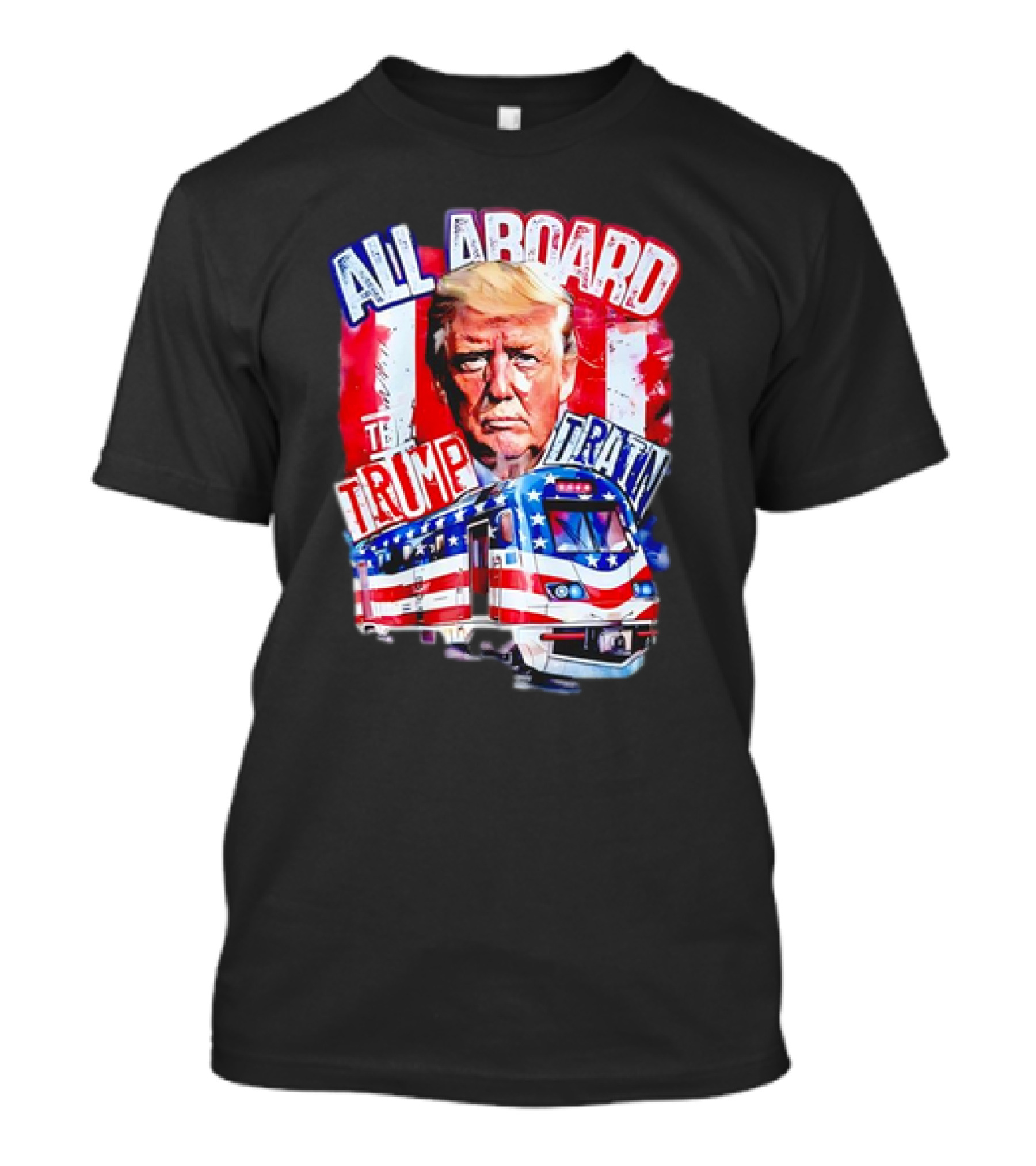 All Aboard The Trump Train With Patriotic Imagery And Train T-Shirt