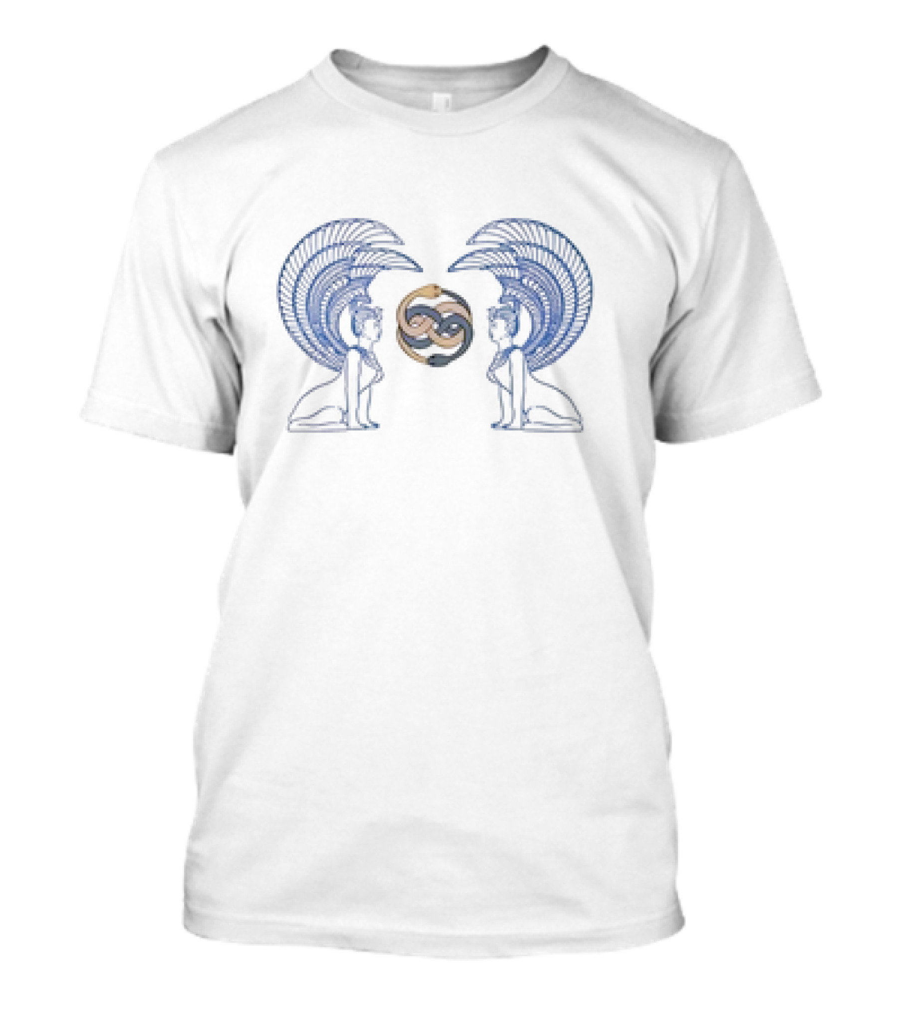 Oracle And Auryn Egyptian Sphinxes With Auryn Symbol In Blue And Gold T-Shirt