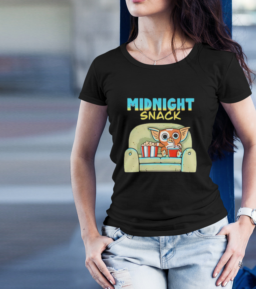 Midnight Snack Mogwai Relaxing On Couch With Popcorn And Soda T-Shirt