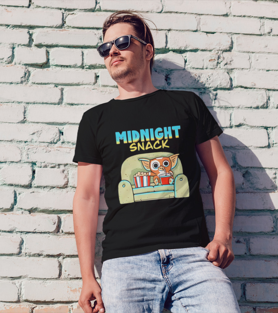 Midnight Snack Mogwai Relaxing On Couch With Popcorn And Soda T-Shirt