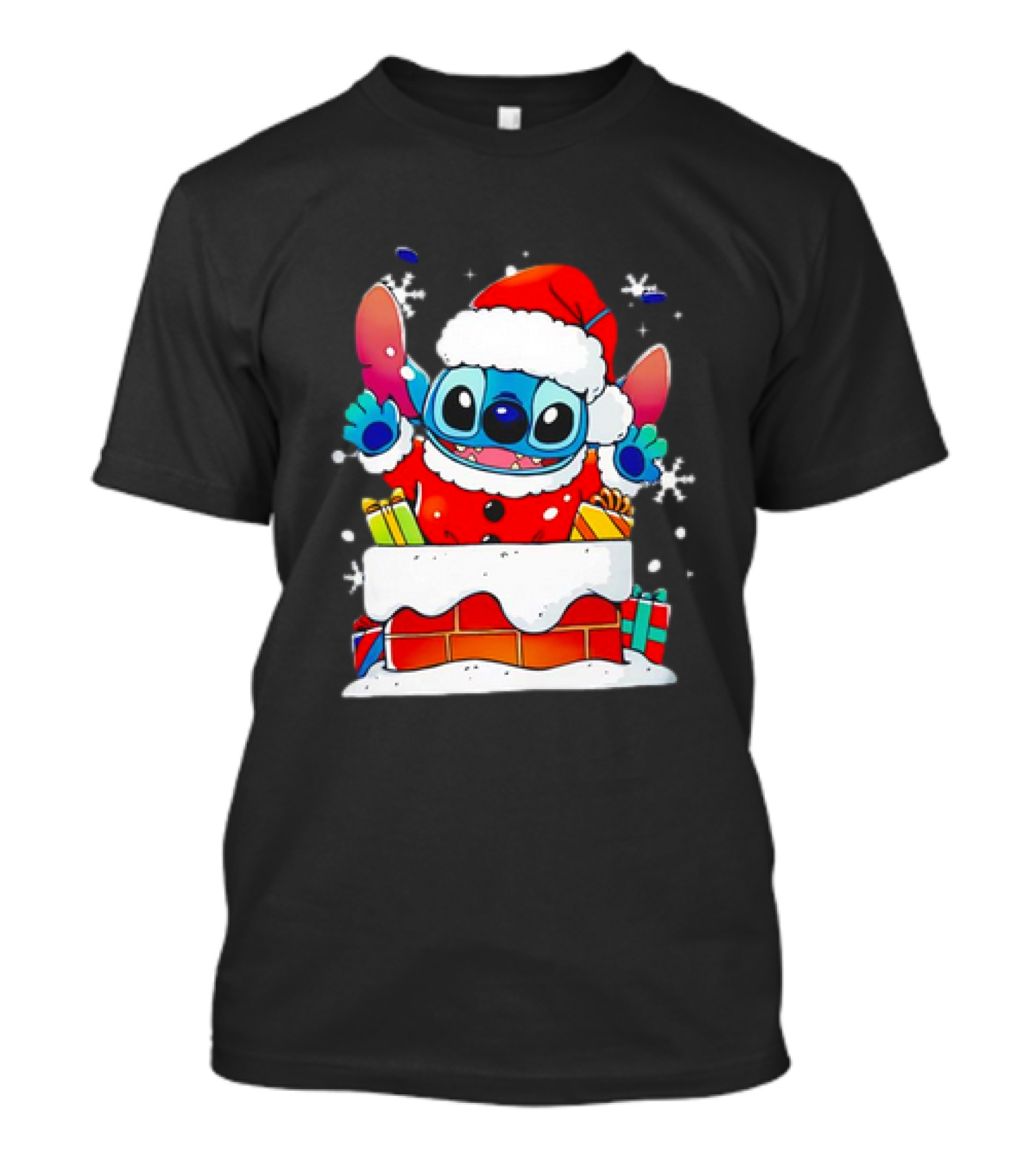 Stitch Santa Claus Experiment Christmas Chimney Gifts Snowflakes T-Shirt