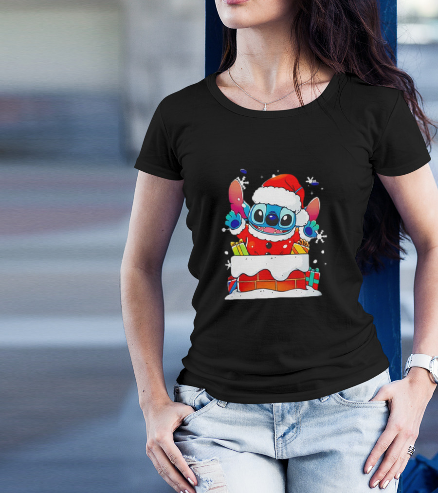 Stitch Santa Claus Experiment Christmas Chimney Gifts Snowflakes T-Shirt