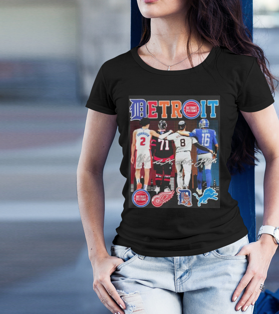 Detroit Pistons Red Wings Tigers Lions Cunningham Larkin Vierling Goff T-Shirt