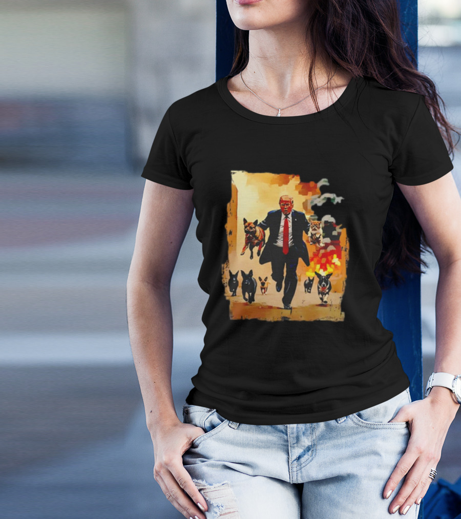 Trump Rescue Dogs Running 2024 Explosion Background T-Shirt