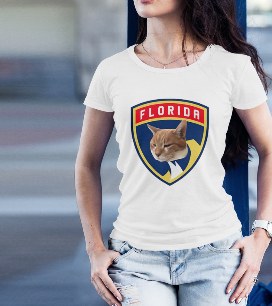 Florida Panthers Cat Face Shield Badge T-Shirt