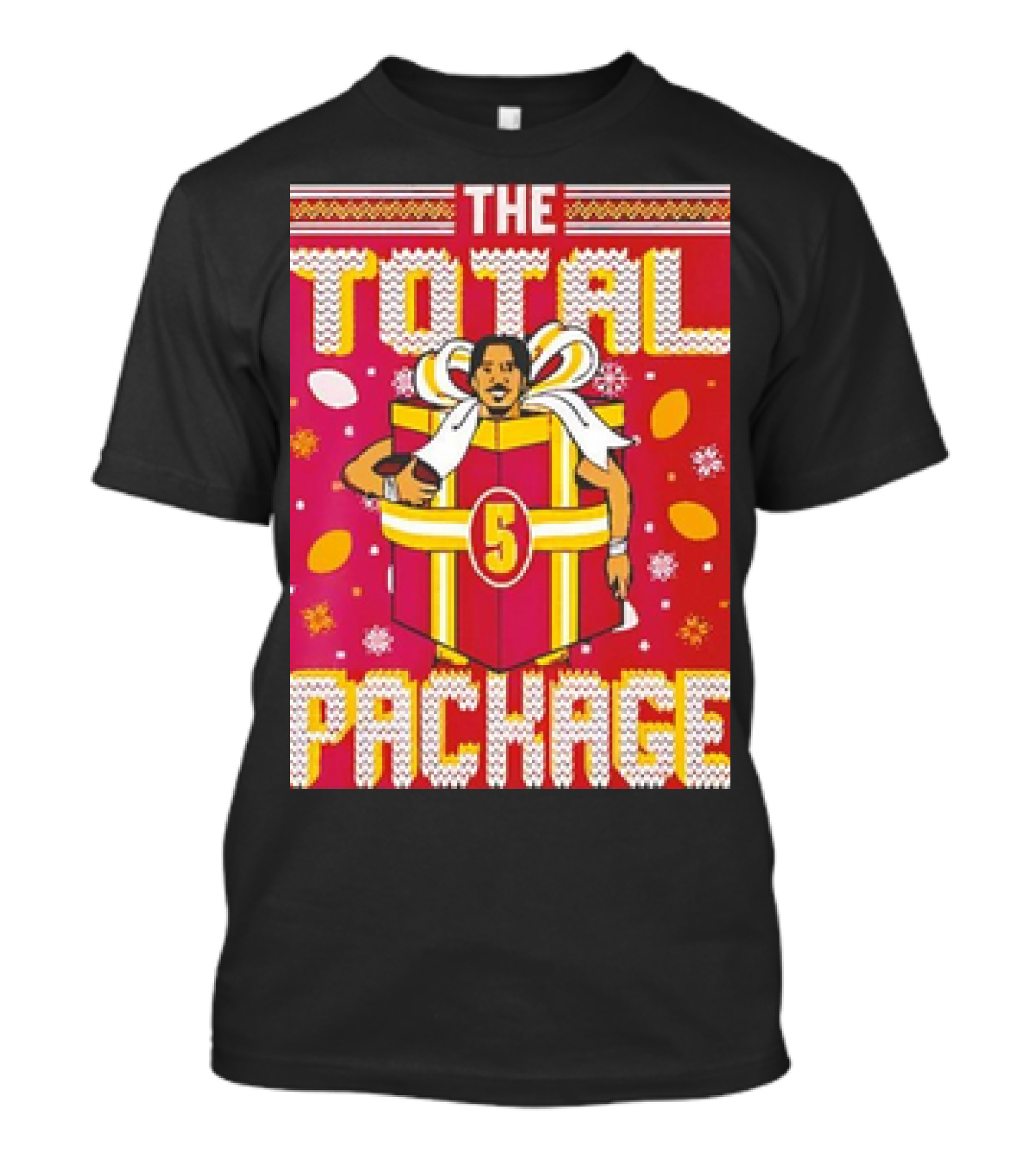 The Total Package Ugly Christmas Wrestler In Gift Box With Number Five T-Shirt
