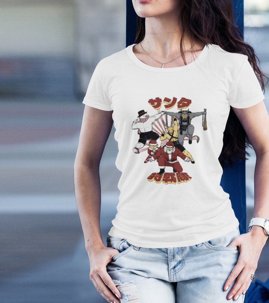Santa Claus Krampus Frosty The Snowman Reindeer Elf Santa Force Christmas Team T-Shirt