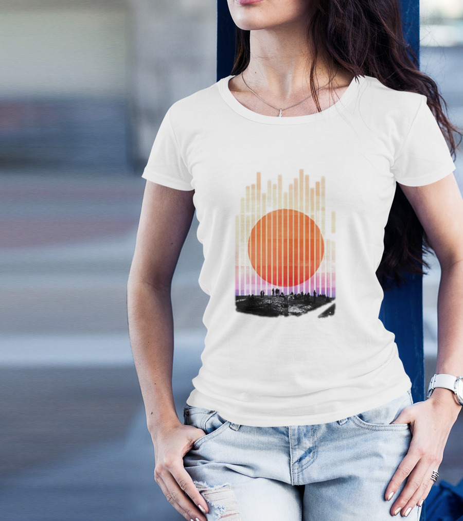 Stripe And Sun Vintage Sunset Silhouette On Horizon T-Shirt