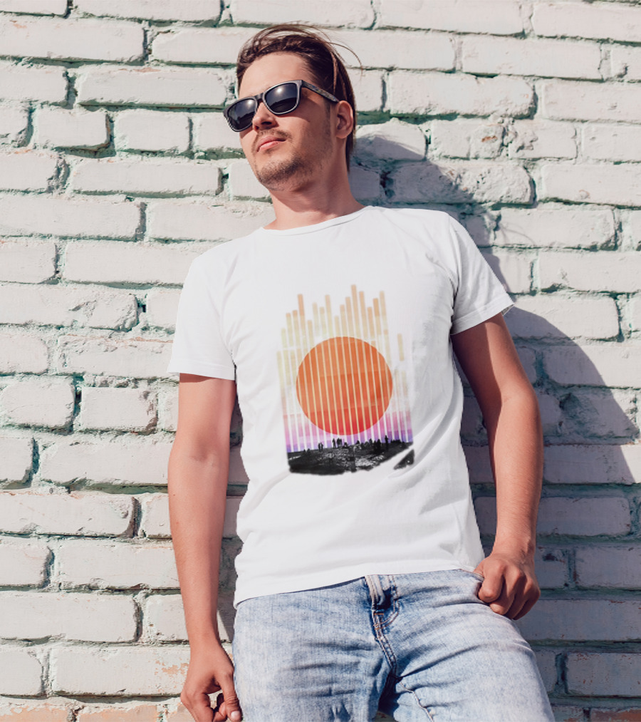Stripe And Sun Vintage Sunset Silhouette On Horizon T-Shirt