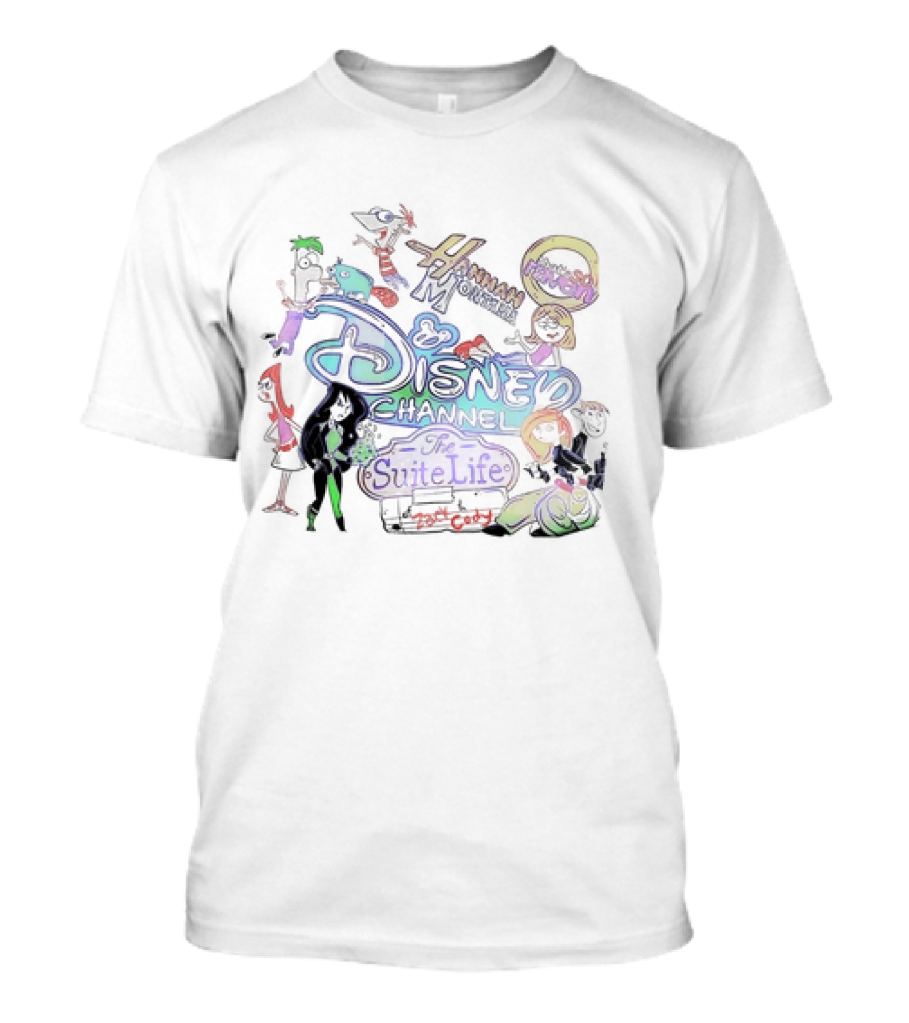 Disney Channel Hannah Montana The Suite Life That's So Raven Phineas And Ferb Kim Possible Characters Mashup T-Shirt