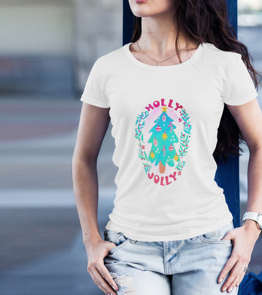 Holly Jolly Christmas Tree With Ornaments And Foliage T-Shirt