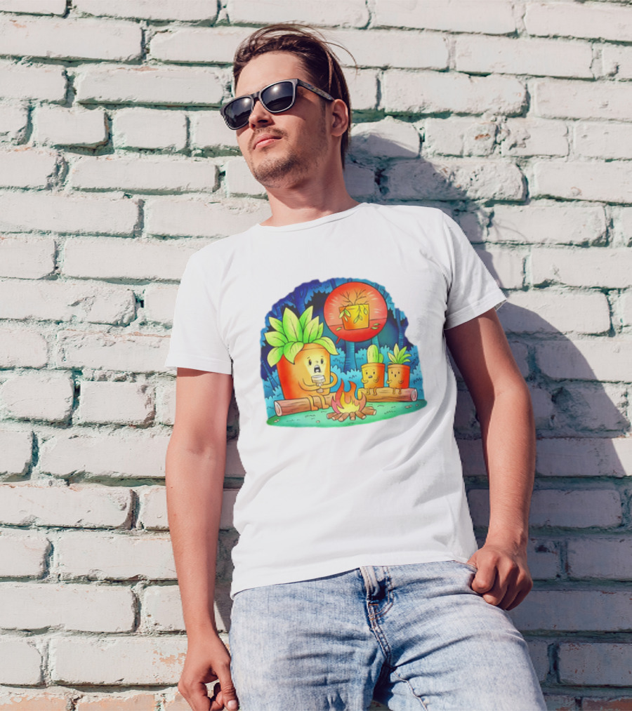 House Plants Gather Around Campfire Sharing Spooky Stories In The Woods T-Shirt