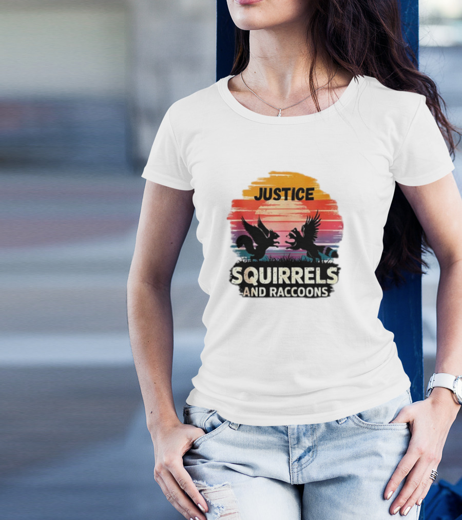 Justice For Peanut The Squirrel And Fred The Raccoon Retro Sunset T-Shirt