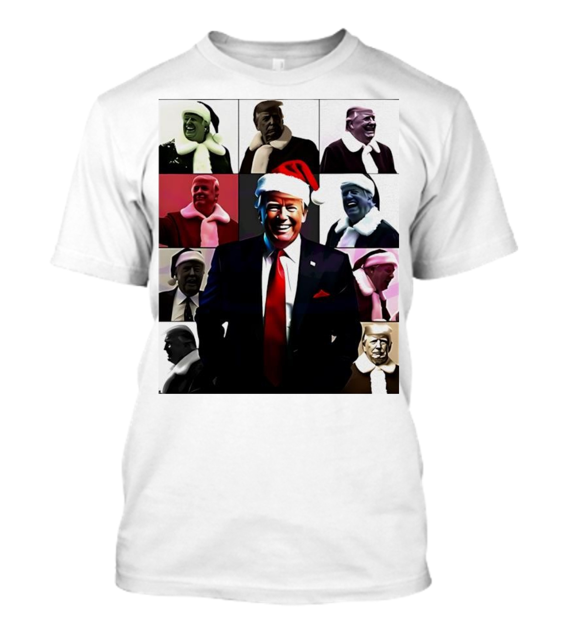 Xmas President Santa Hat Collage Patchwork T-Shirt