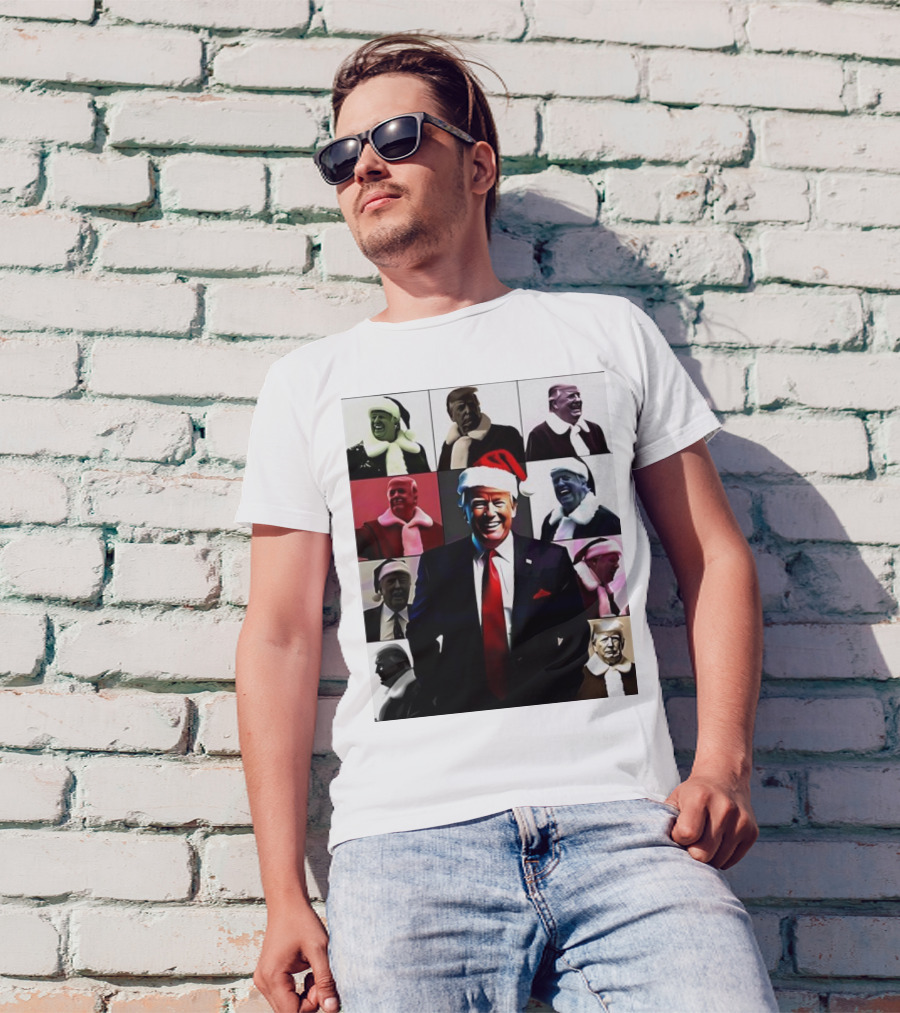 Xmas President Santa Hat Collage Patchwork T-Shirt