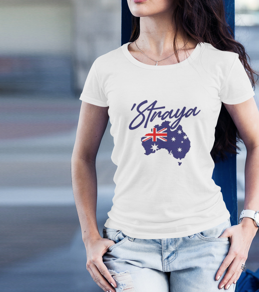 Straya Aussie Map With Australian Flag And Stars T-Shirt