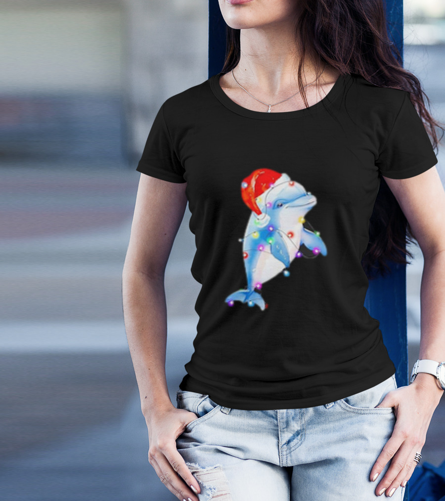 Dolphin Santa Hat Christmas Lights T-Shirt