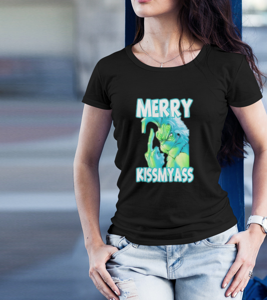 Merry Kiss My Ass Grinch Middle Finger T-Shirt