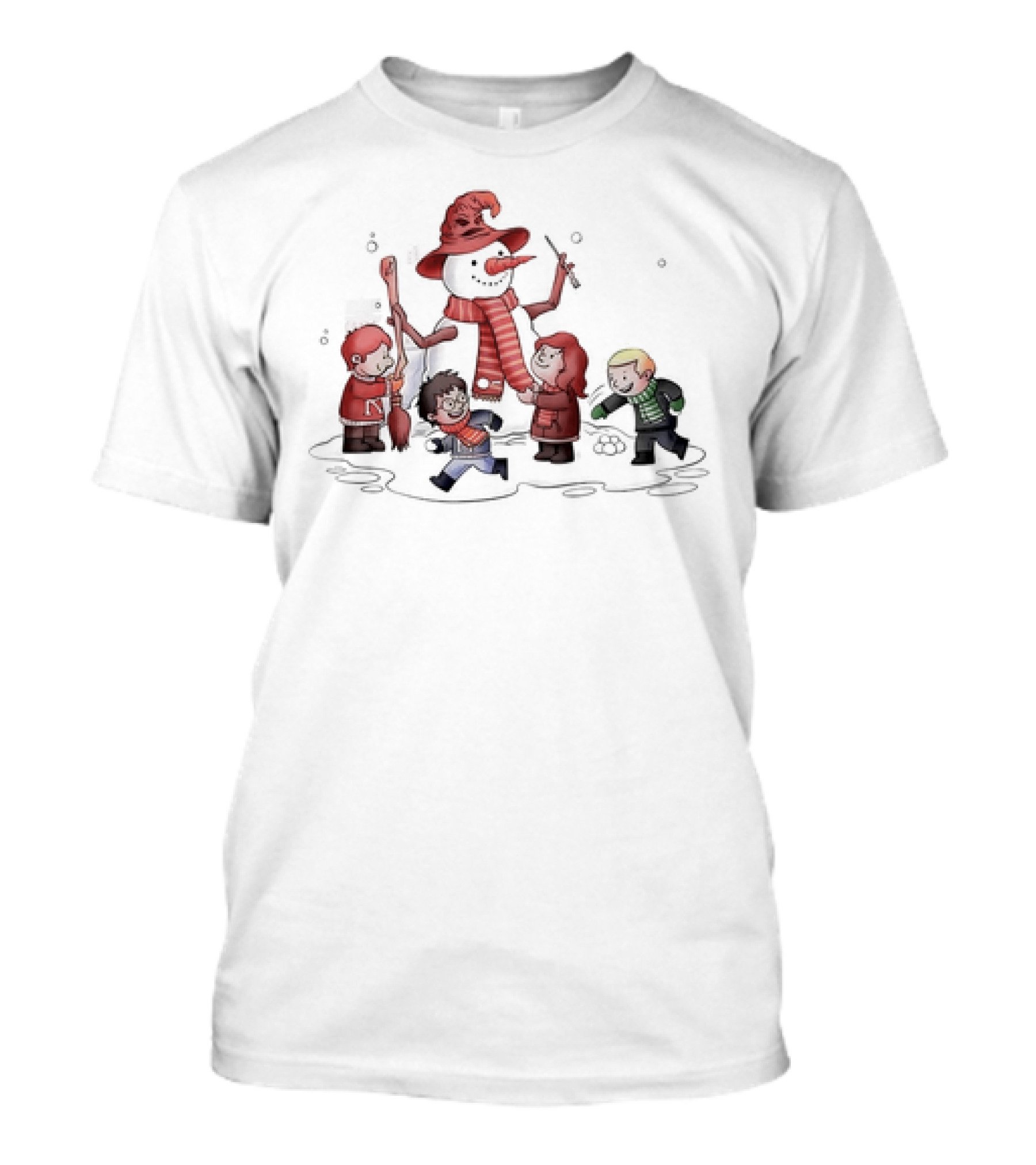 Young Wizarding Students Joyfully Crafting A Snowman With Scarves And Wand T-Shirt
