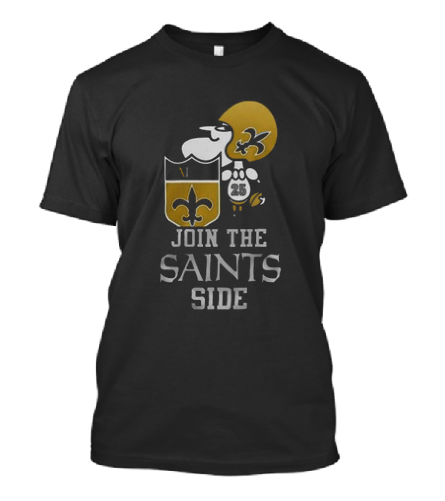 Join The Saints Side New Orleans Saints X Snoopy Football Shield Fleur-de-Lis T-Shirt