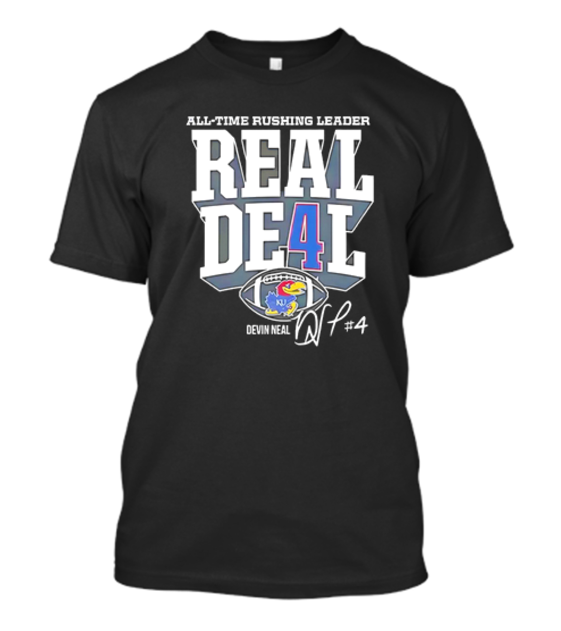 All-Time Rushing Leader Real De4l Devin Neal Kansas Jayhawks Football #4 Signature T-Shirt