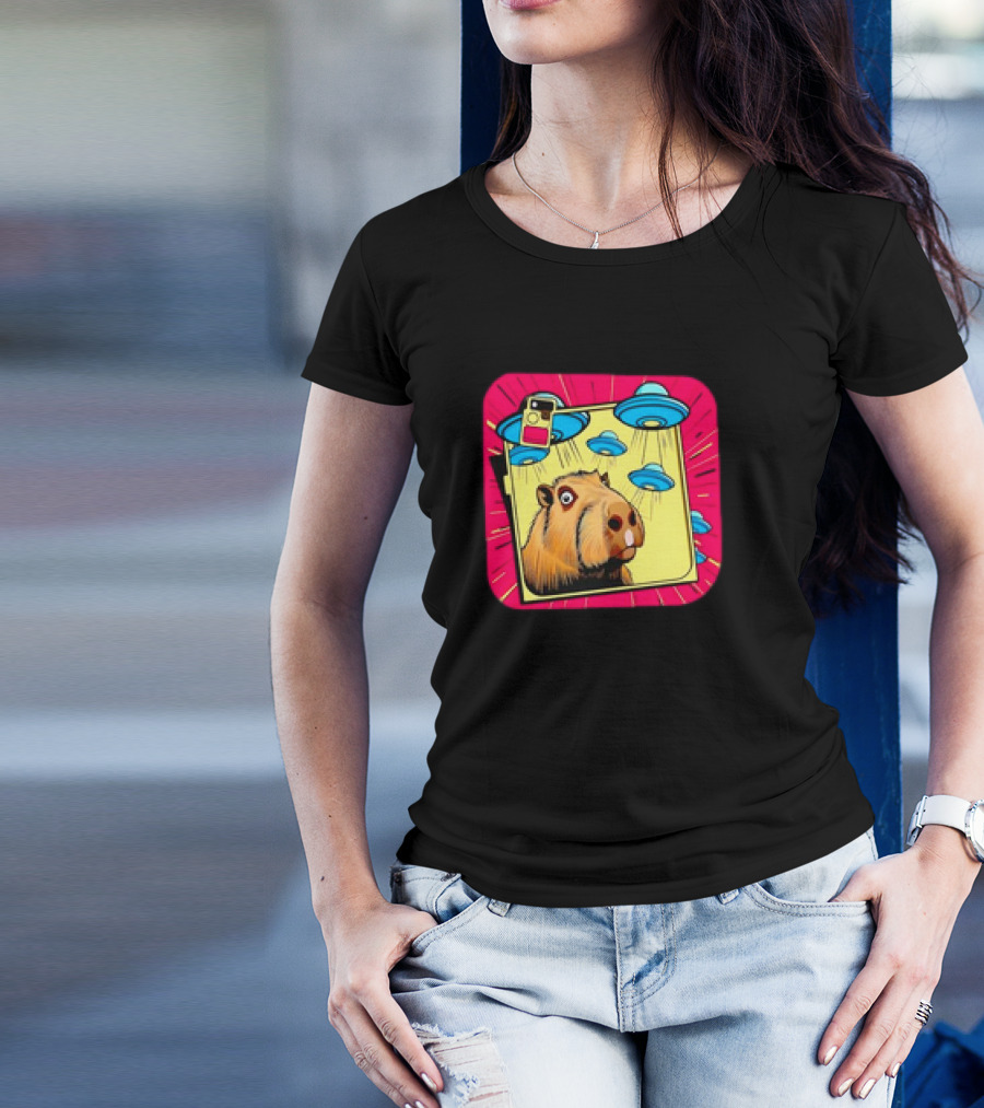 Capybara Selfie Ufos Cartoon Cute Weird T-Shirt
