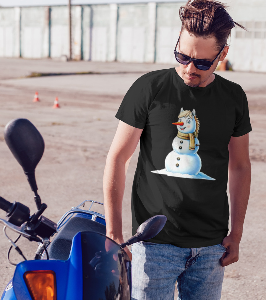 Horse Snowman Wearing Scarf Christmas T-Shirt