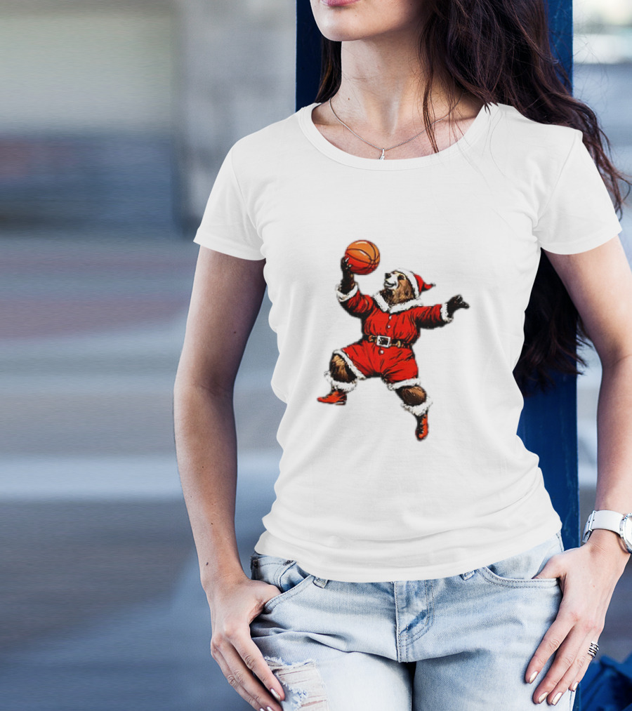 Santa Bear Basketball Holiday T-Shirt