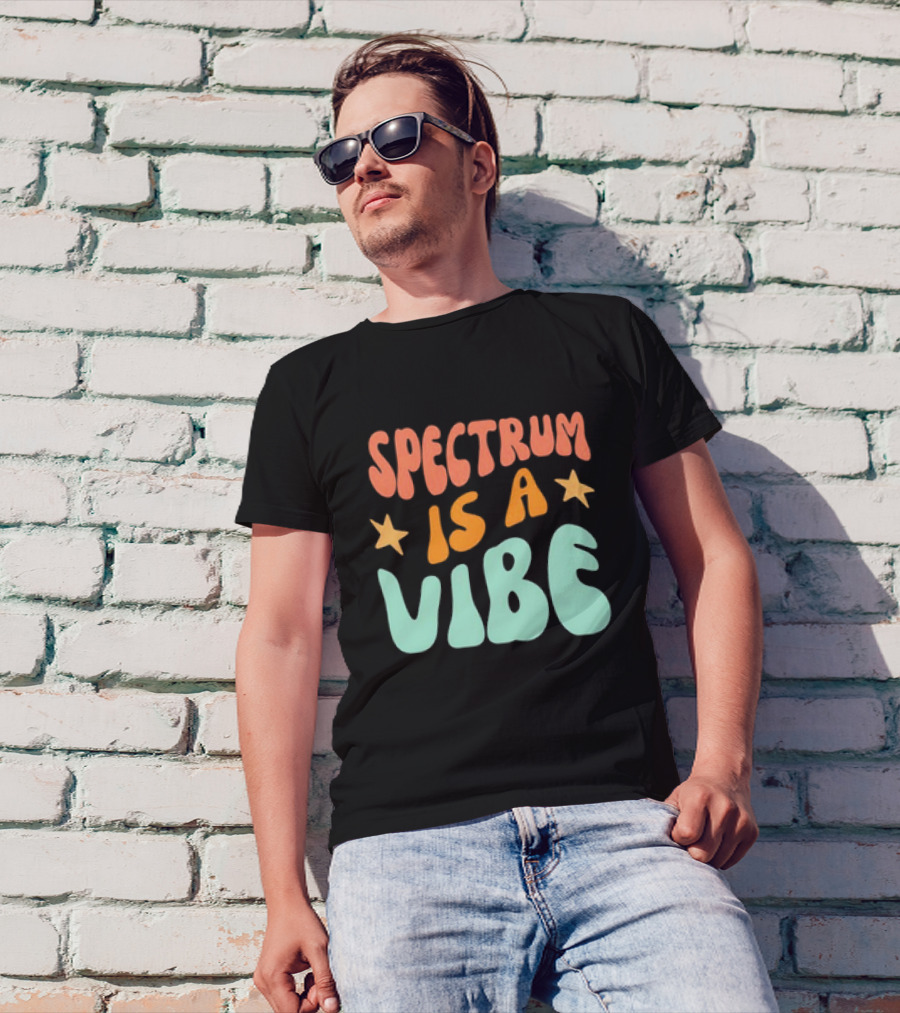 Spectrum Is A Vibe Stars Retro Groovy Text T-Shirt